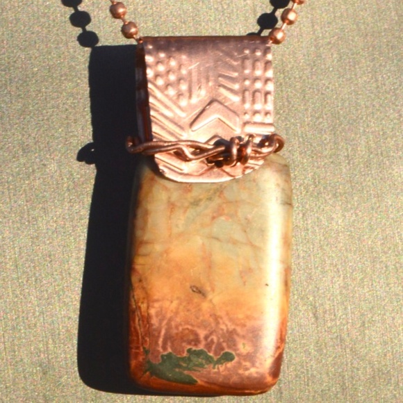Conceptual Subculture Jewelry - Gorgeous Picasso Jasper Pendant Necklace Copper